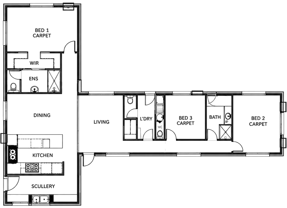 Floor plan of The Three-Bedroom